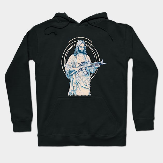 funny jesus holding rifle Hoodie by kakimonkey